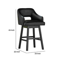 Swivel Barstool with Faux Leather and Countered Back, Set of 2, Black  - BM262476