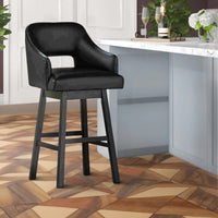 Swivel Barstool with Faux Leather and Countered Back, Set of 2, Black  - BM262476