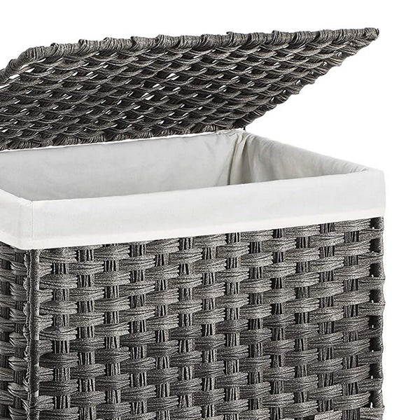 Laundry Hamper with Handwoven Rattan and Liner Bag, Gray - BM262996