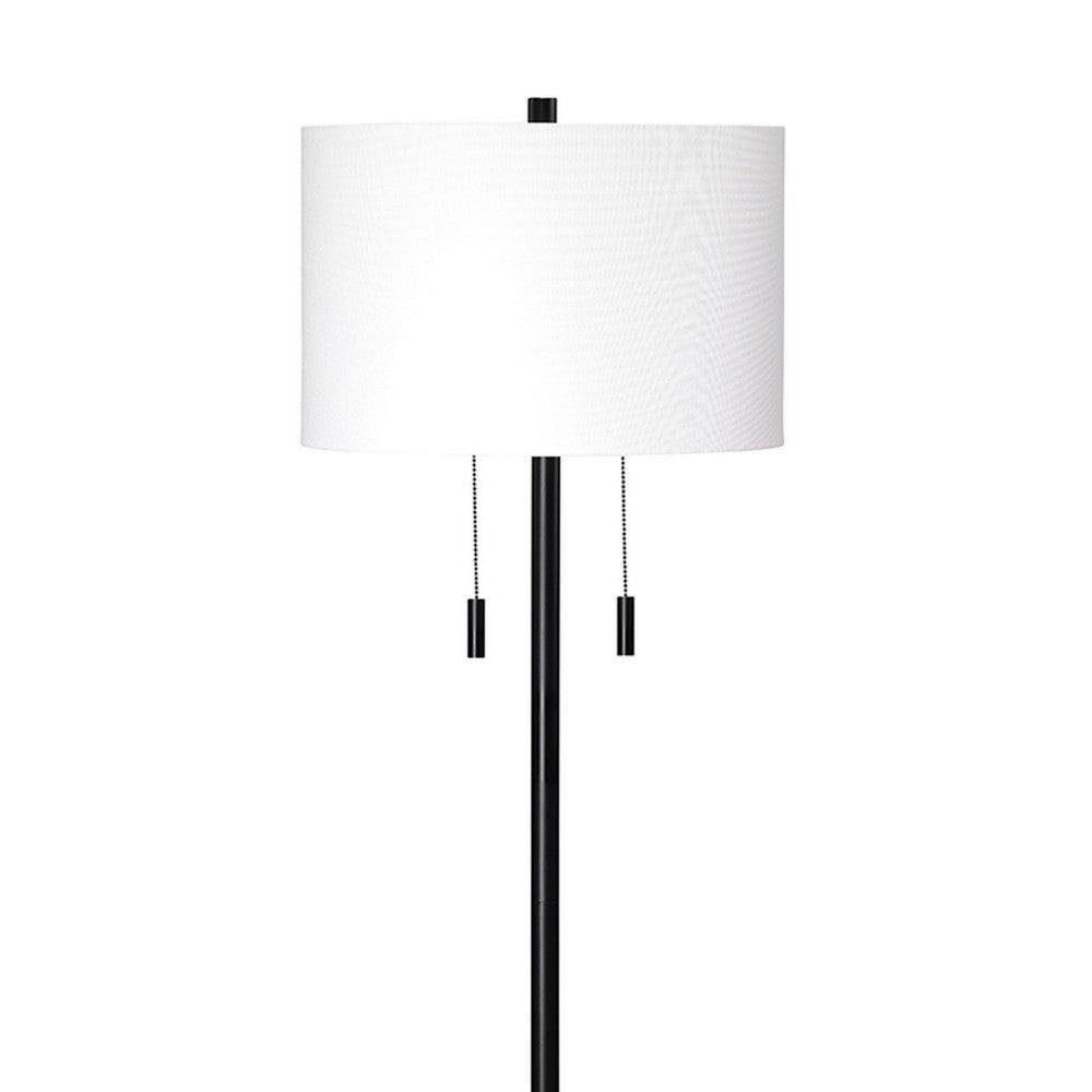 Floor Lamp with Drum Shade and Pull Chain, White and Black - BM263652