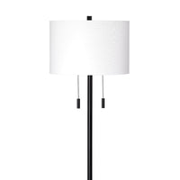 Floor Lamp with Drum Shade and Pull Chain, White and Black - BM263652