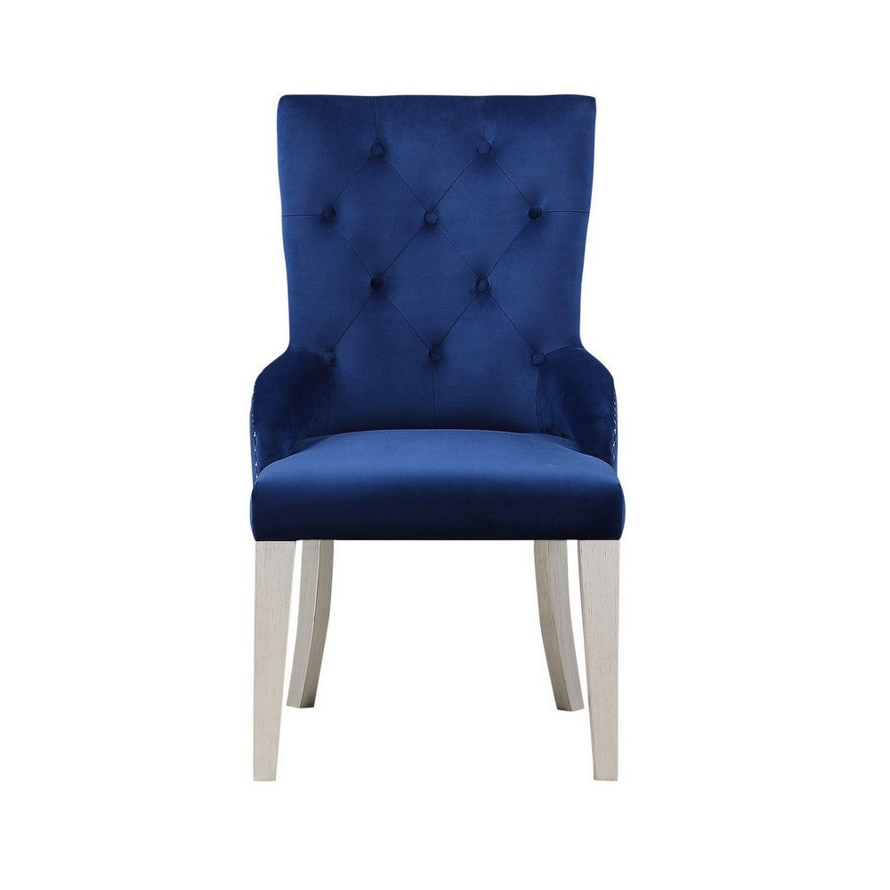 Side Chair with Button Tufted Back and Tapered Legs, Blue - BM263897