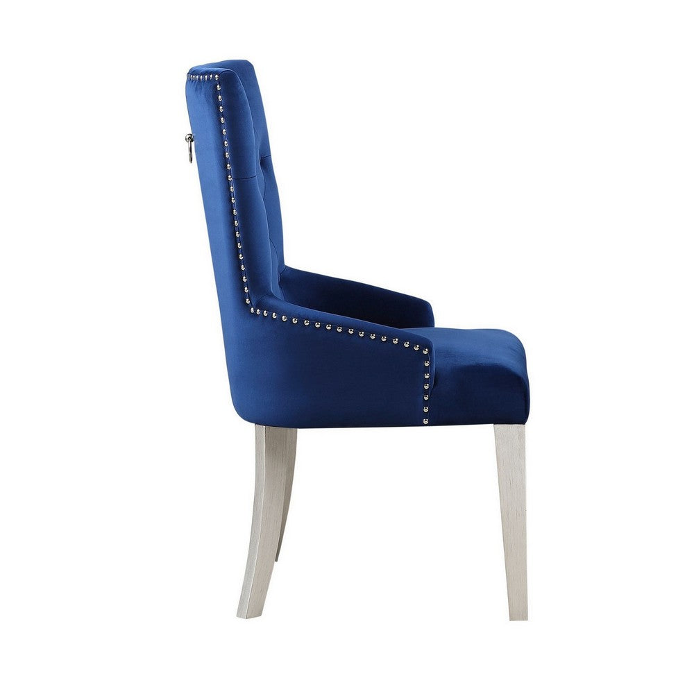 Side Chair with Button Tufted Back and Tapered Legs, Blue - BM263897