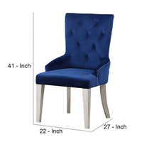 Side Chair with Button Tufted Back and Tapered Legs, Blue - BM263897