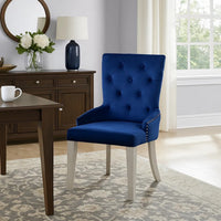 Side Chair with Button Tufted Back and Tapered Legs, Blue - BM263897