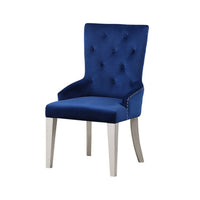 Side Chair with Button Tufted Back and Tapered Legs, Blue - BM263897