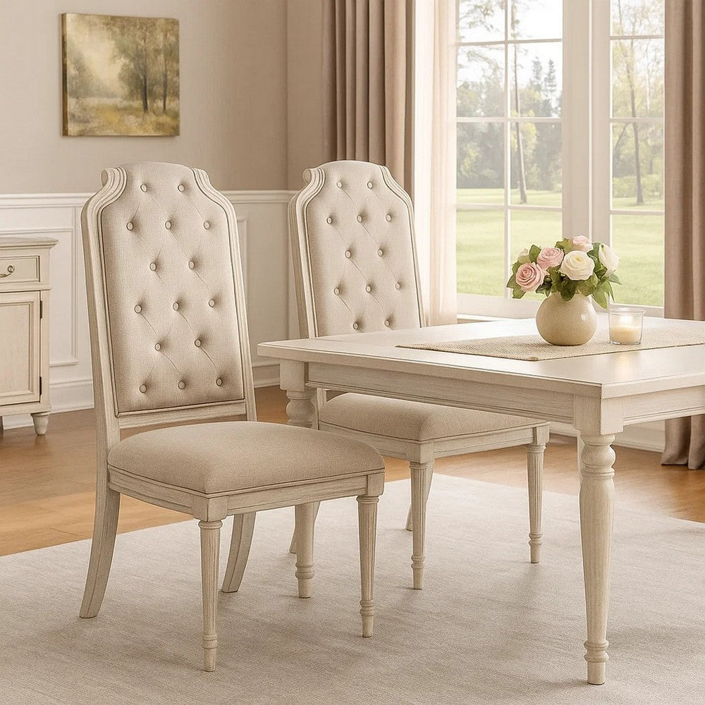 Side Chair with Tapered Legs and Button Tufted Back, Set of 2, Beige - BM263900