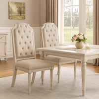 Side Chair with Tapered Legs and Button Tufted Back, Set of 2, Beige - BM263900