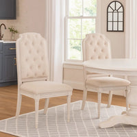 Side Chair with Tapered Legs and Button Tufted Back, Set of 2, Beige - BM263900