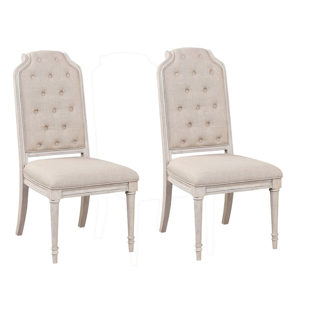 Side Chair with Tapered Legs and Button Tufted Back, Set of 2, Beige - BM263900