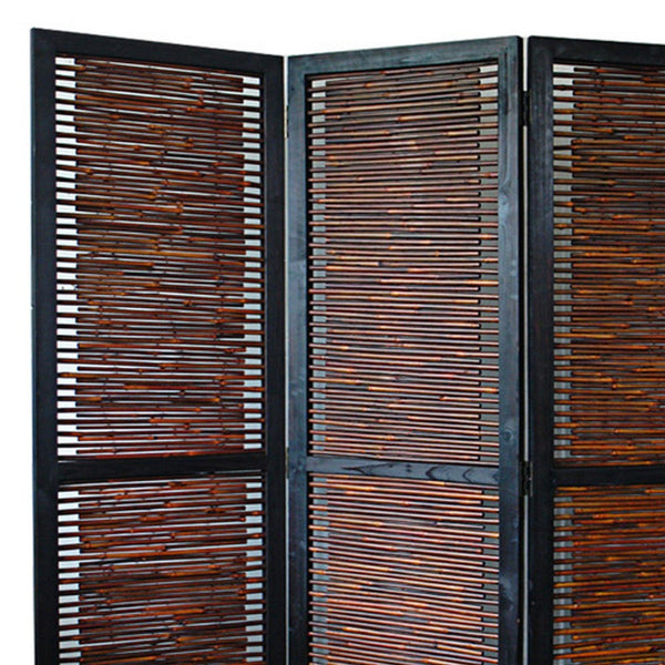 Wooden 3 Panel Foldable Bamboo and Wood Screen, Brown - BM26453