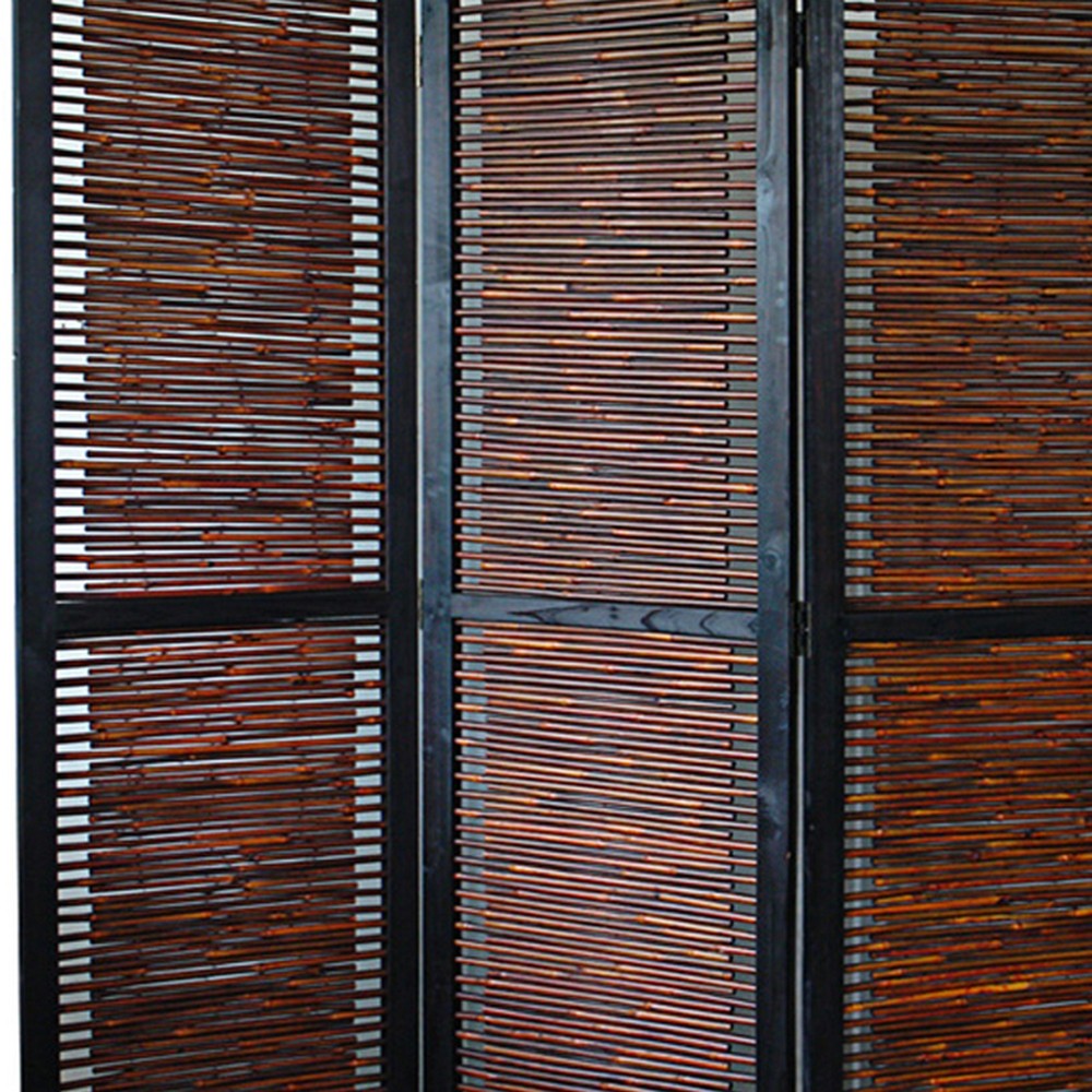 Wooden 3 Panel Foldable Bamboo and Wood Screen, Brown - BM26453