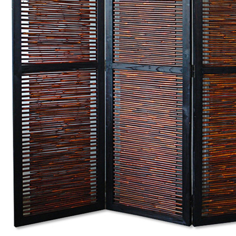 Wooden 3 Panel Foldable Bamboo and Wood Screen, Brown - BM26453
