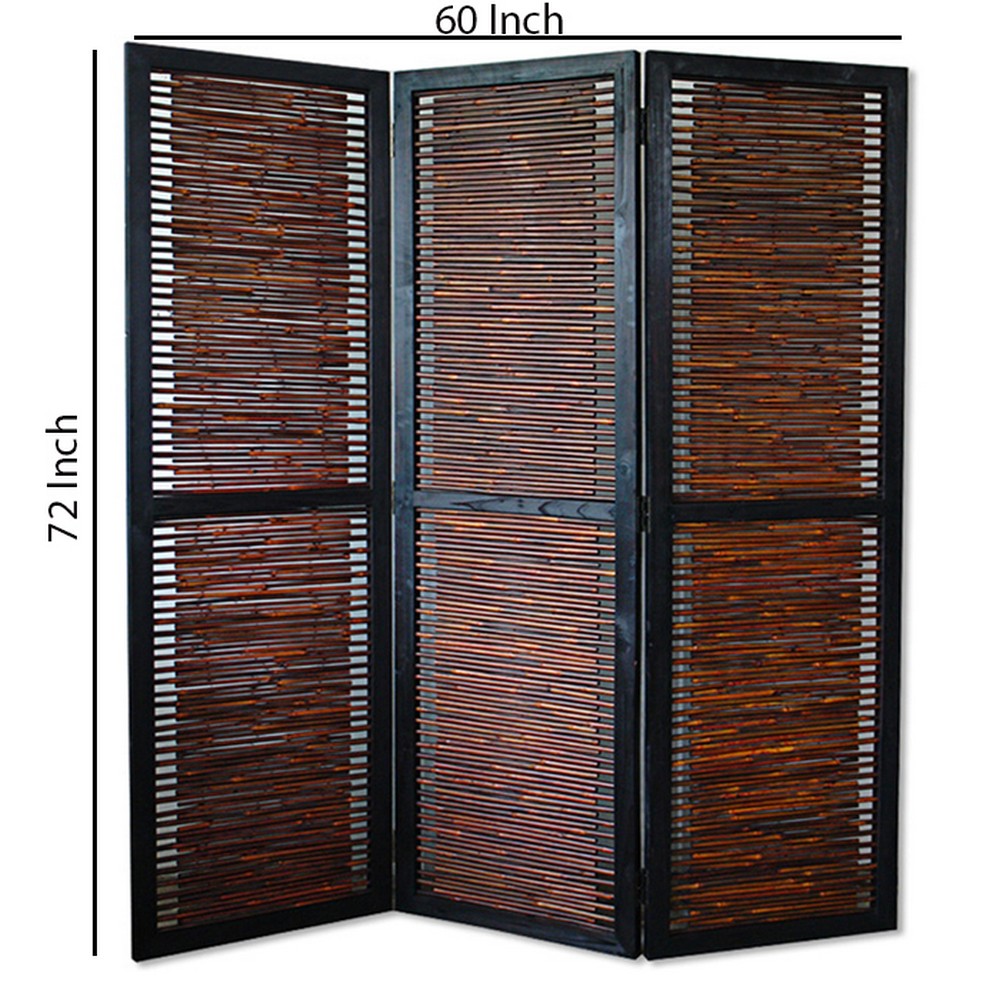 Wooden 3 Panel Foldable Bamboo and Wood Screen, Brown - BM26453