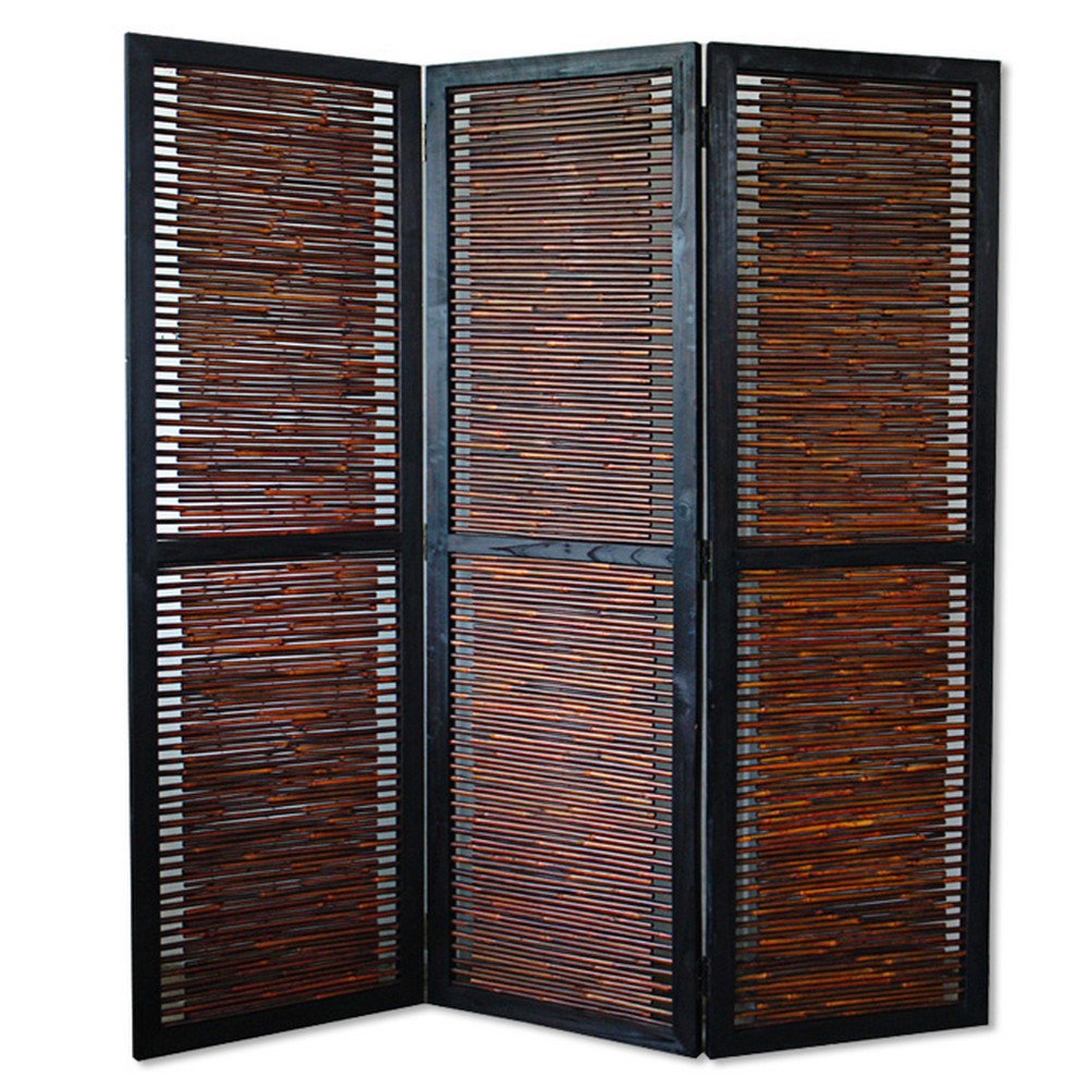 Wooden 3 Panel Foldable Bamboo and Wood Screen, Brown - BM26453