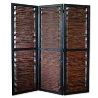 Wooden 3 Panel Foldable Bamboo and Wood Screen, Brown - BM26453