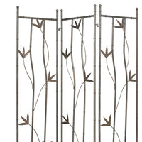 3 Panel Foldable Metal Screen with Leaf Design Accents, Silver - BM26454