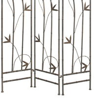 3 Panel Foldable Metal Screen with Leaf Design Accents, Silver - BM26454