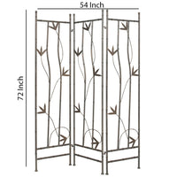 3 Panel Foldable Metal Screen with Leaf Design Accents, Silver - BM26454