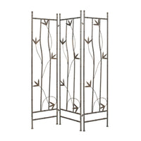 3 Panel Foldable Metal Screen with Leaf Design Accents, Silver - BM26454