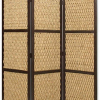 3 Panel Wooden Framed Screen with Sea Grass Woven Design, Brown - BM26459