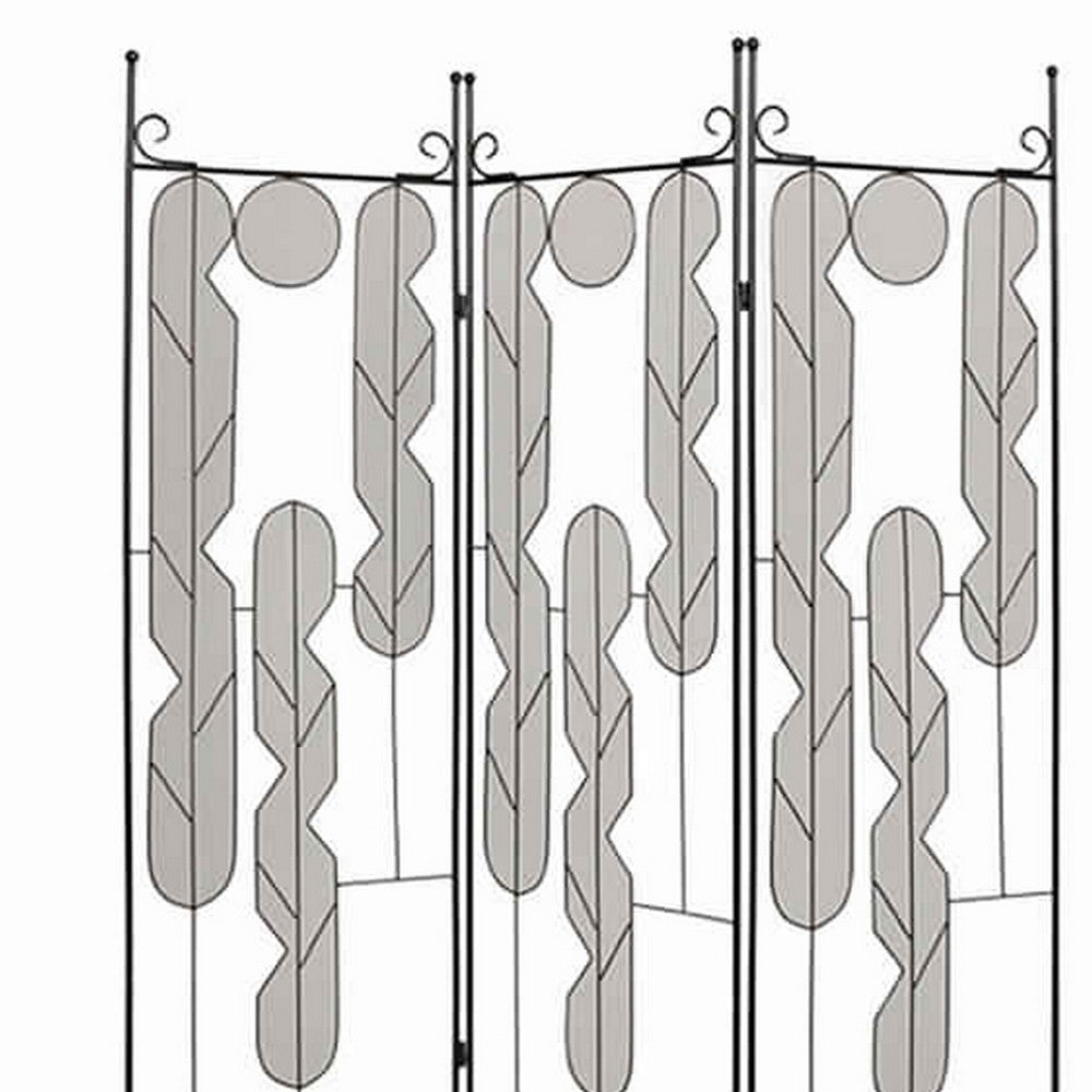 Metal Screen with Beautiful Abstract Wire Inset Design, Black and Silver - BM26460