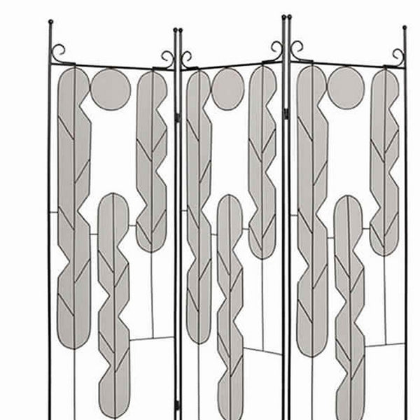 Metal Screen with Beautiful Abstract Wire Inset Design, Black and Silver - BM26460