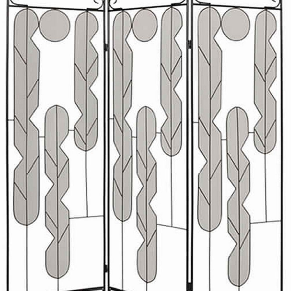Metal Screen with Beautiful Abstract Wire Inset Design, Black and Silver - BM26460
