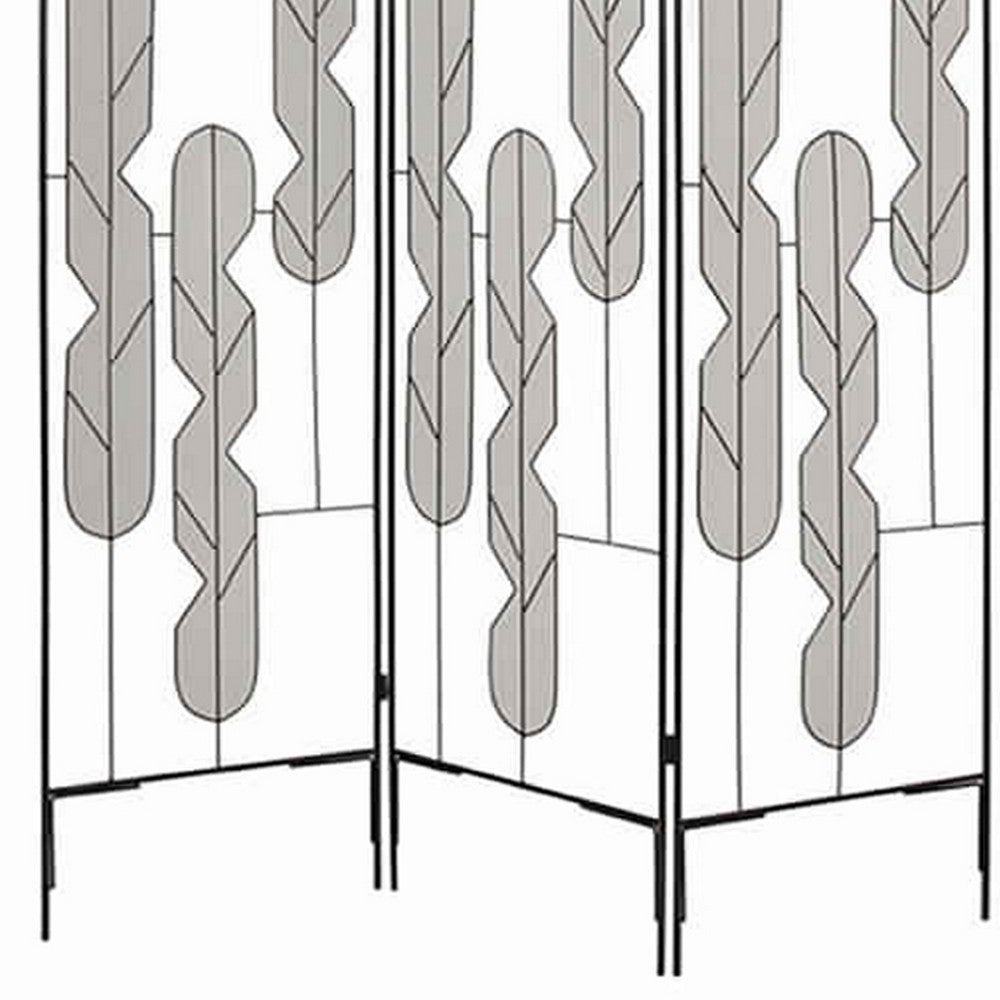 Metal Screen with Beautiful Abstract Wire Inset Design, Black and Silver - BM26460