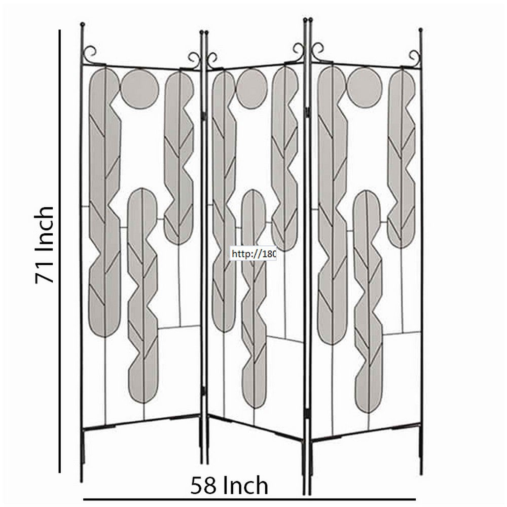Metal Screen with Beautiful Abstract Wire Inset Design, Black and Silver - BM26460