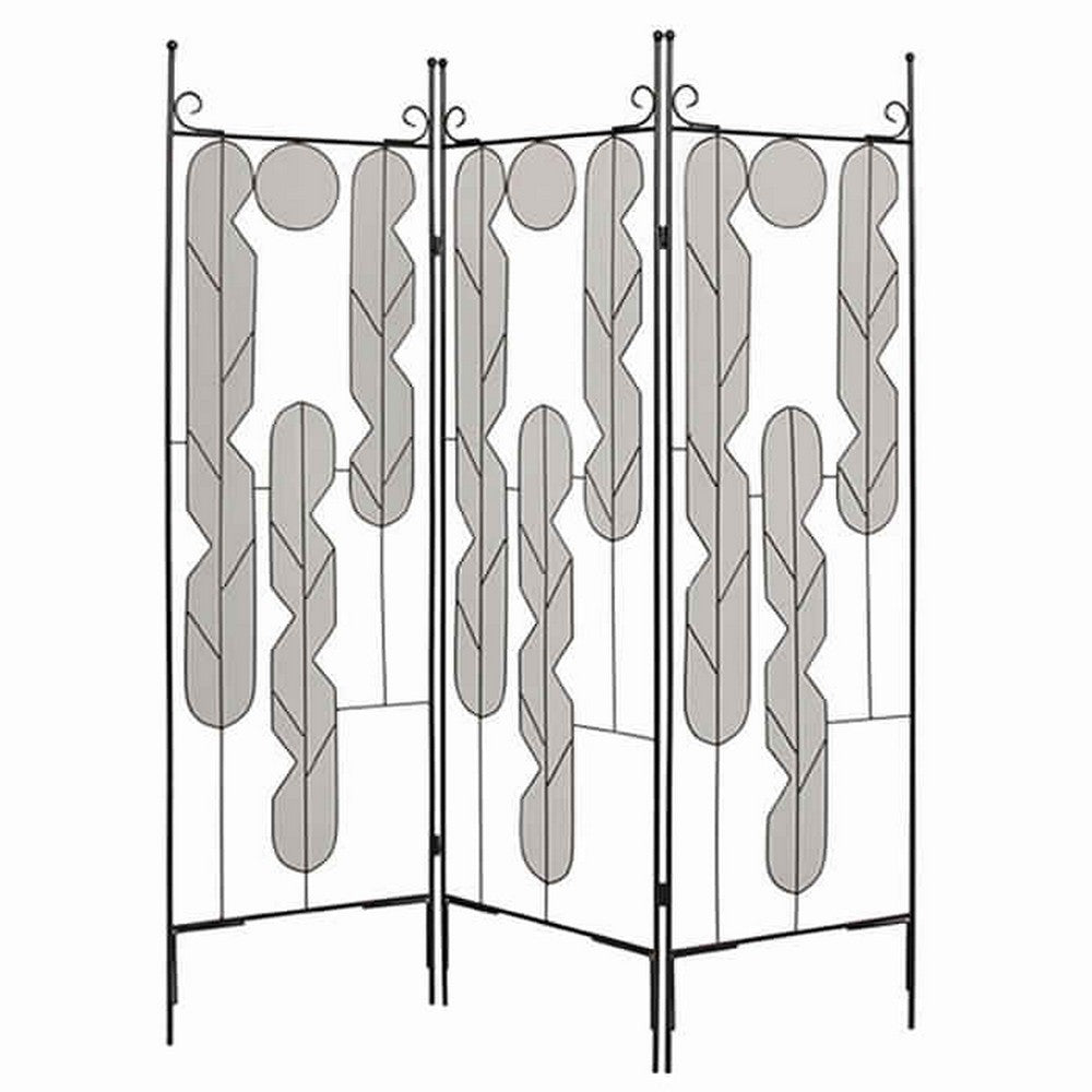 Metal Screen with Beautiful Abstract Wire Inset Design, Black and Silver - BM26460
