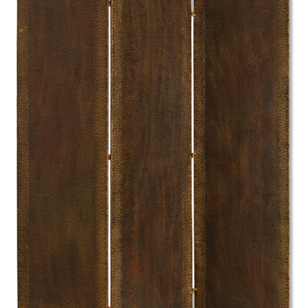 Metal 3 Panel Screen with Textured Nub Head Accent Borders, Brown - BM26471