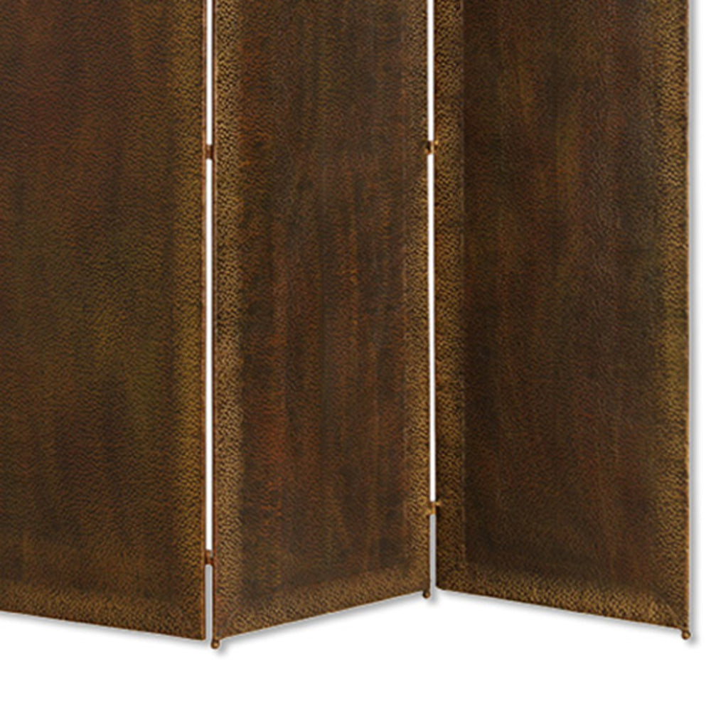 Metal 3 Panel Screen with Textured Nub Head Accent Borders, Brown - BM26471