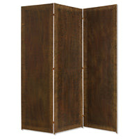 Metal 3 Panel Screen with Textured Nub Head Accent Borders, Brown - BM26471