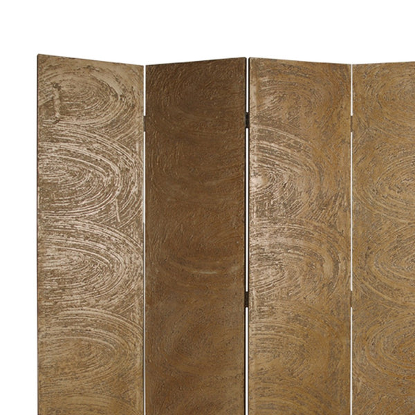 Foldable 4 Panel Canvas Room Divider with Swirl Details, Gold - BM26480