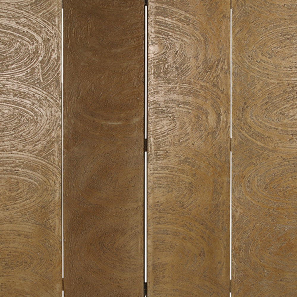 Foldable 4 Panel Canvas Room Divider with Swirl Details, Gold - BM26480
