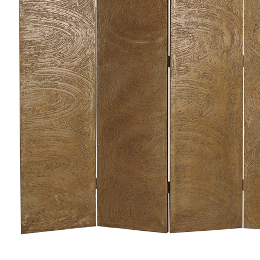 Foldable 4 Panel Canvas Room Divider with Swirl Details, Gold - BM26480