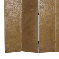 Foldable 4 Panel Canvas Room Divider with Swirl Details, Gold - BM26480