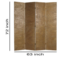 Foldable 4 Panel Canvas Room Divider with Swirl Details, Gold - BM26480