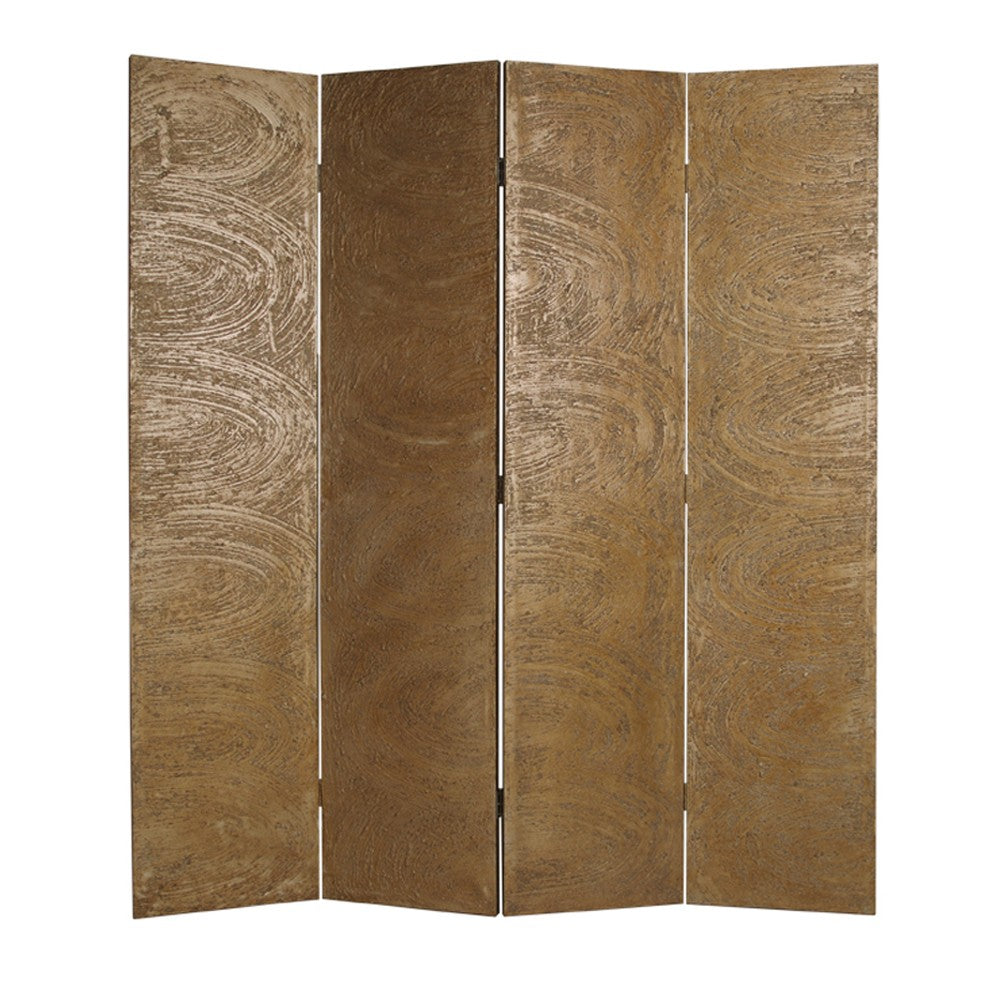 Foldable 4 Panel Canvas Room Divider with Swirl Details, Gold - BM26480