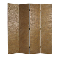 Foldable 4 Panel Canvas Room Divider with Swirl Details, Gold - BM26480