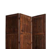 Wooden 3 Panel Room Divider with Plank Pattern, Brown - BM26488