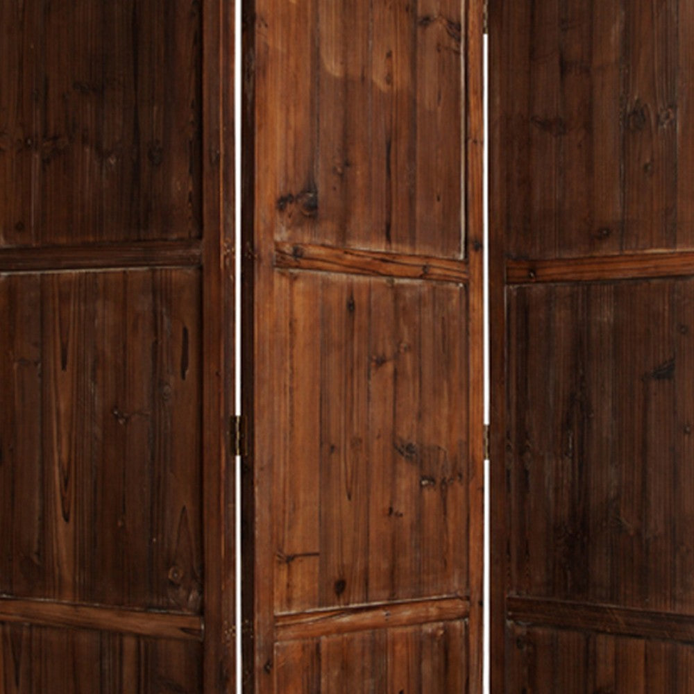 Wooden 3 Panel Room Divider with Plank Pattern, Brown - BM26488