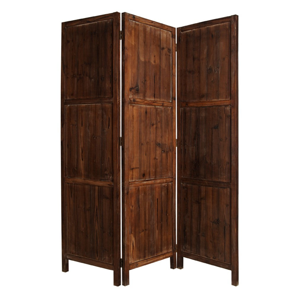 Wooden 3 Panel Room Divider with Plank Pattern, Brown - BM26488