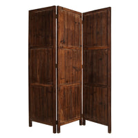 Wooden 3 Panel Room Divider with Plank Pattern, Brown - BM26488