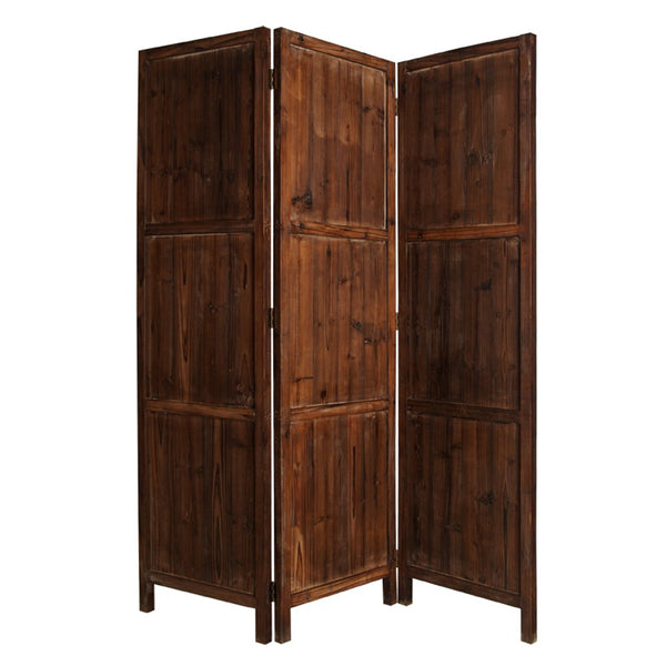 Wooden 3 Panel Room Divider with Plank Pattern, Brown - BM26488