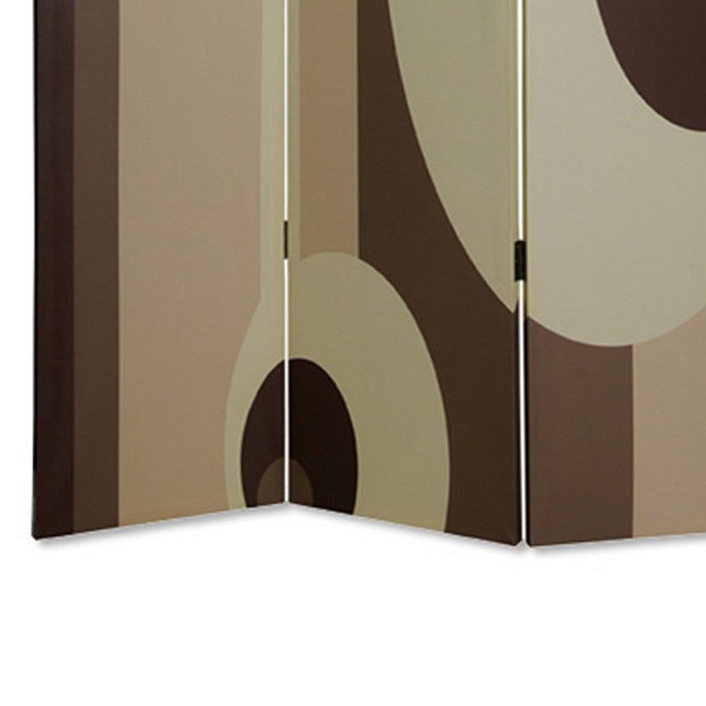 Canvas Print 3 Panel Room Divider with Circle Design, Beige and Brown - BM26490
