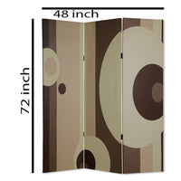 Canvas Print 3 Panel Room Divider with Circle Design, Beige and Brown - BM26490