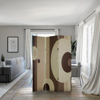 Canvas Print 3 Panel Room Divider with Circle Design, Beige and Brown - BM26490