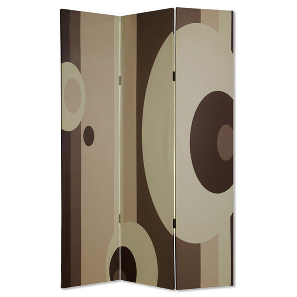 Canvas Print 3 Panel Room Divider with Circle Design, Beige and Brown - BM26490